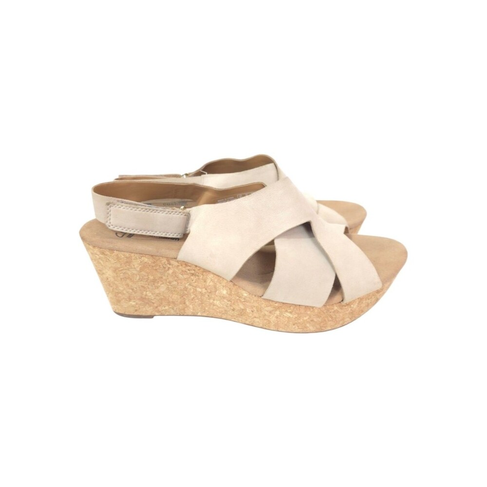 Clarks Annadel Eirwyn Sand Nubuck Cork Wedge Sandals Slingback Size 12